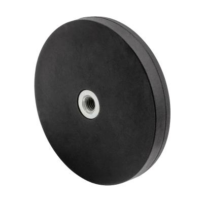 Gummibelagt neodymium magnet Ø88x8,5 mm med indvendigt M8 gevind og 42,0 kg holdekraft